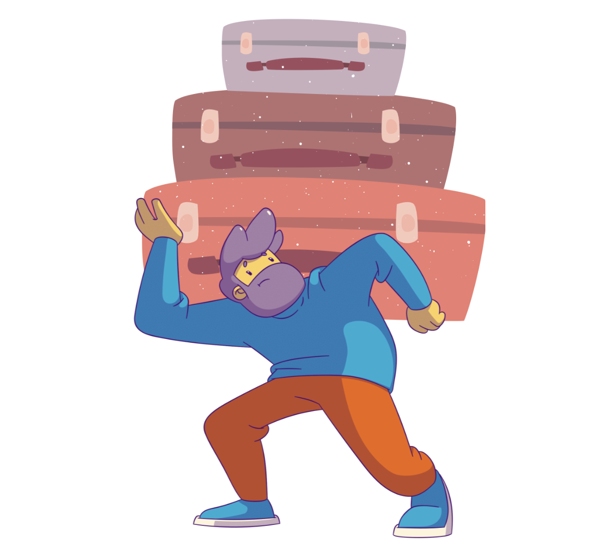 Personne qui porte des bagages venant d'en haut